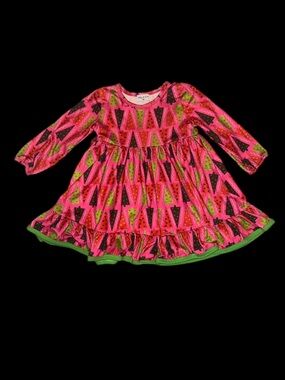 Christmas Holiday Tree Print Ruffle Dress